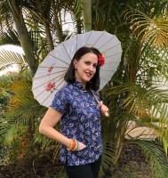 1940s/50s Tea Timer Blouse - Royal Hawaiian Travel print