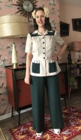 1940s trouser suit - dark green & stone cream