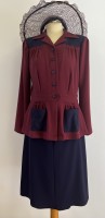 1940s pant suit - colour block Navy & wine