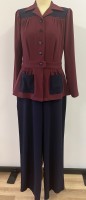 1940s pant suit - colour block Navy & wine