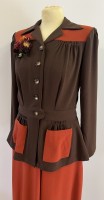 1940s pant suit - colour block brown & rust