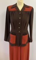 1940s pant suit - colour block brown & rust