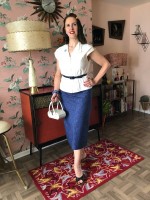 1950s Pencil Skirt - Navy Fleck