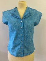 1950s Double Collar Blouse - Turquoise Fleck