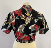 1940s tie blouse - black  anthurium