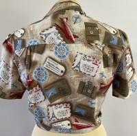 1940s tie blouse - bon voyage travel print