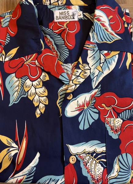 1940s Hawaiian shirt - Navy Anthurium
