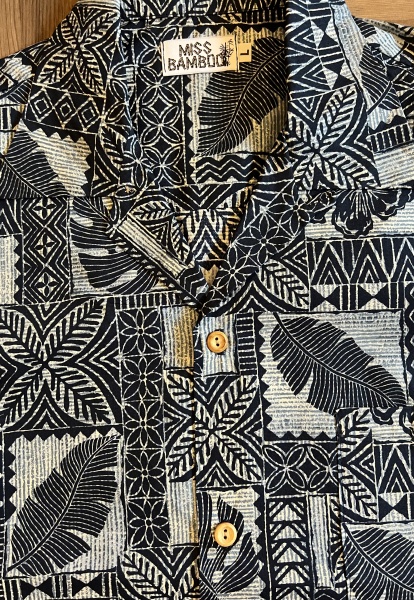 1940s Hawaiian shirt - Blue Tiki Tapa