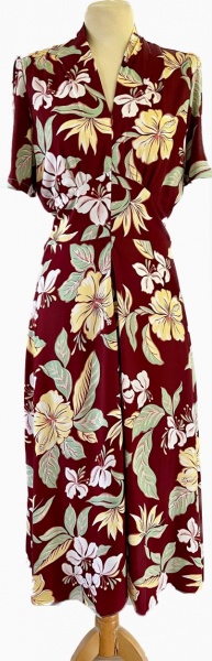 Cora Dress - burgundy hibiscus