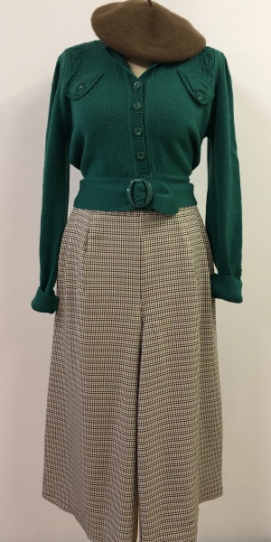 1930s/40s wide leg culottes - brown check
