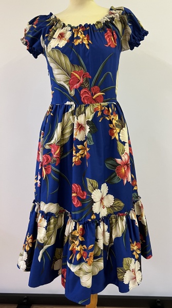 ‘Nani Wahini’ 1940s peasant dress - Blue Floral