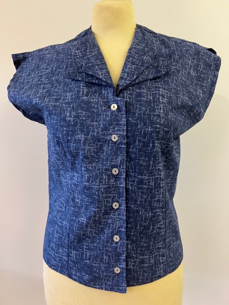 1950's Double Collar Blouse - Navy Fleck